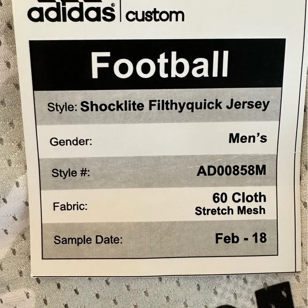 ADIDAS Football Shocklite Filthyquick Cardinals Gray/White Jersey NWT Men’s L